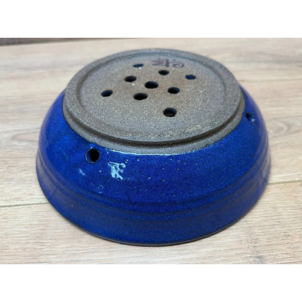 Artisan Cobalt Blue Berry Collander Strainer Handmade Thrown Pottery - Signed